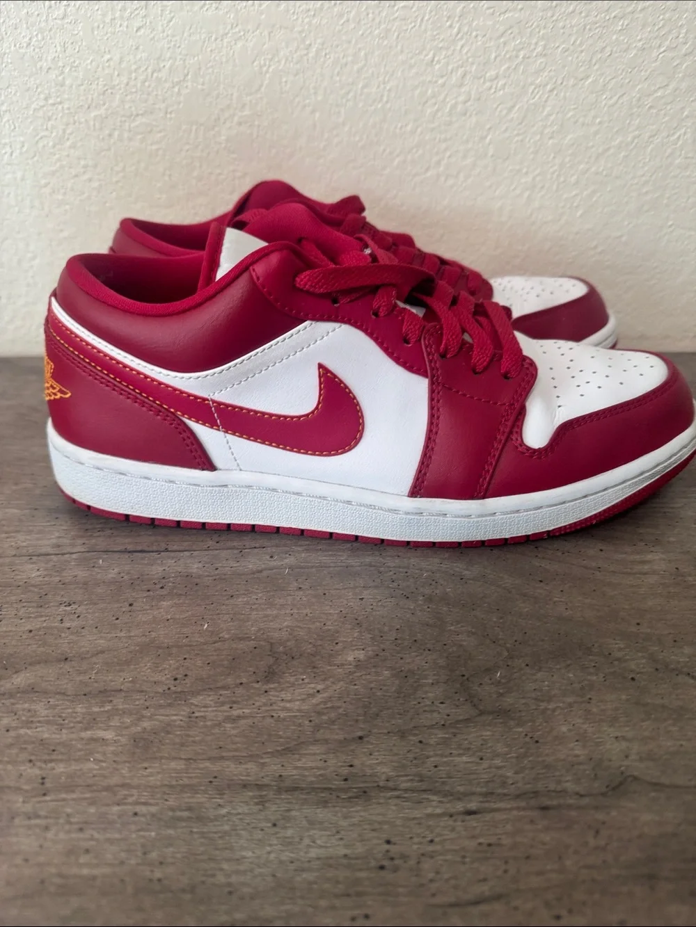 Jordan Red, White & Gold Low-Top Sneakers